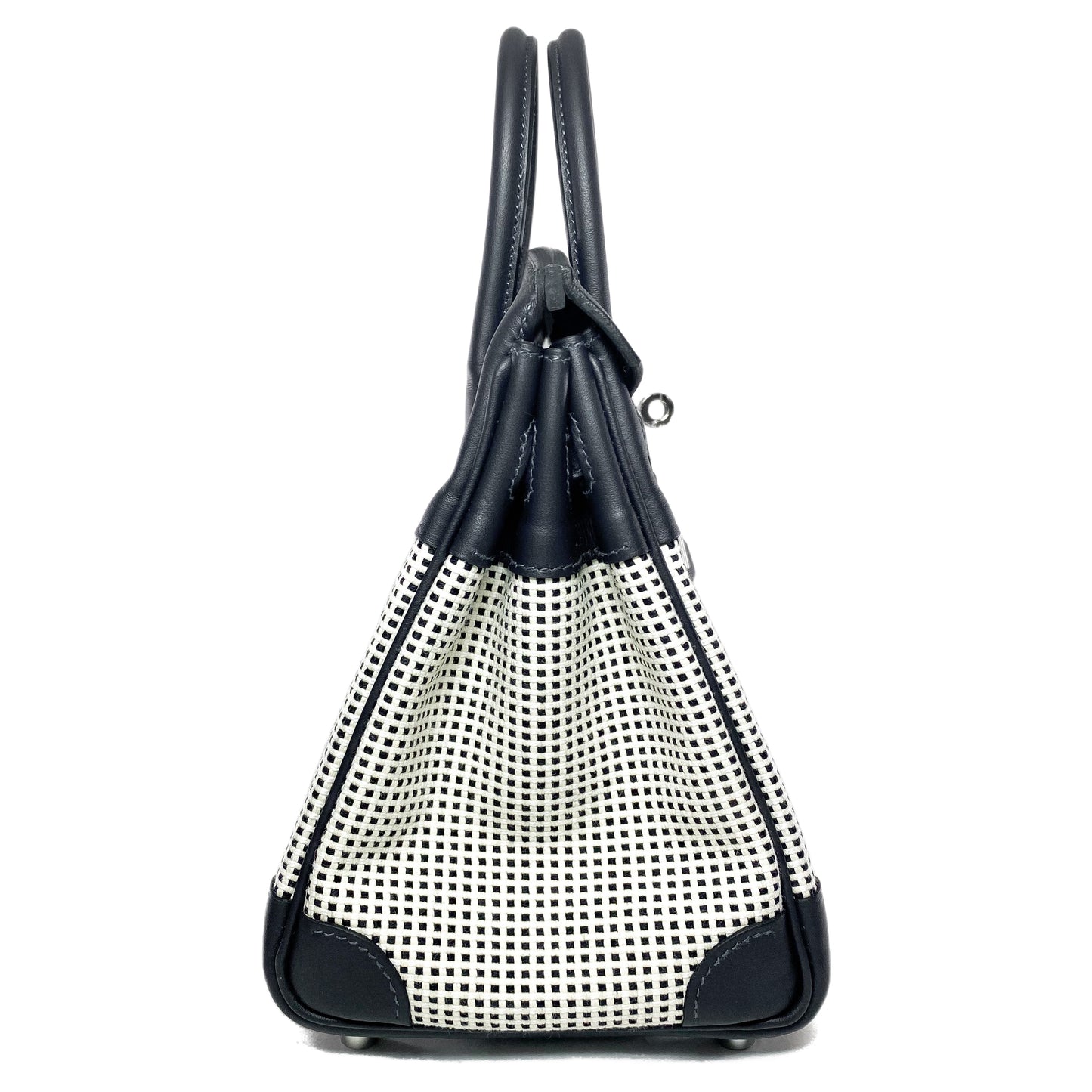 Hermes Birkin 25 Caban Swift Ecru Toile Quadrille Palladium Hardware