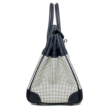 Hermes Birkin 25 Caban Swift Ecru Toile Quadrille Palladium Hardware