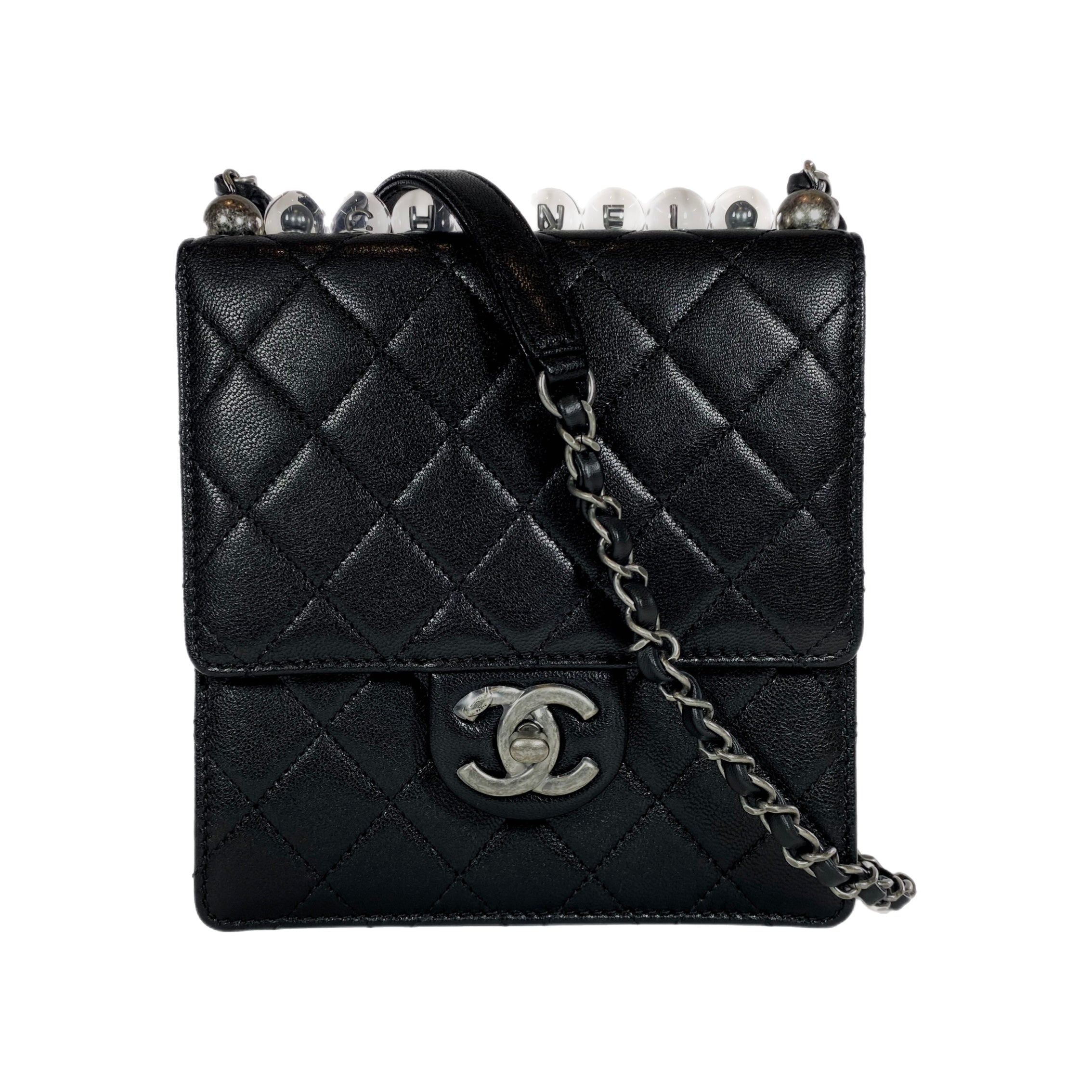 Chanel Goatskin Acrylic Beads & Ruthenium Metal Flap Bag Black - NOBLEMARS
