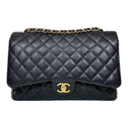 Chanel Black Quilted Caviar Maxi Double Flap Bag