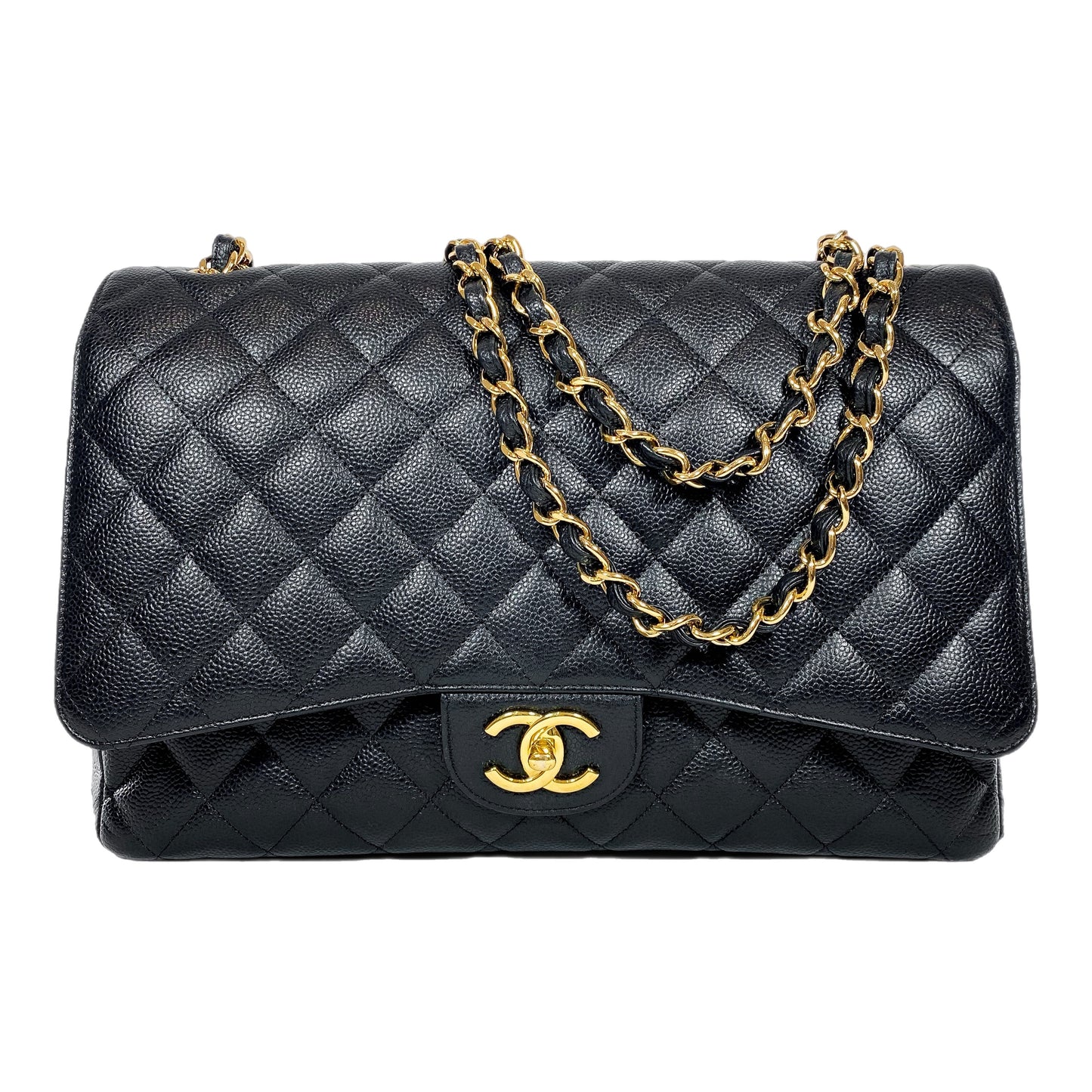 Chanel Black Quilted Caviar Maxi Double Flap Bag