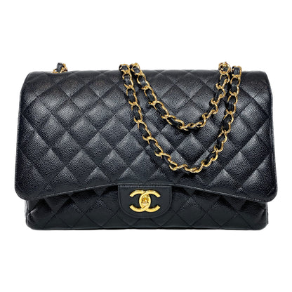Chanel Black Quilted Caviar Maxi Double Flap Bag