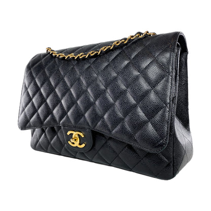 Chanel Black Quilted Caviar Maxi Double Flap Bag