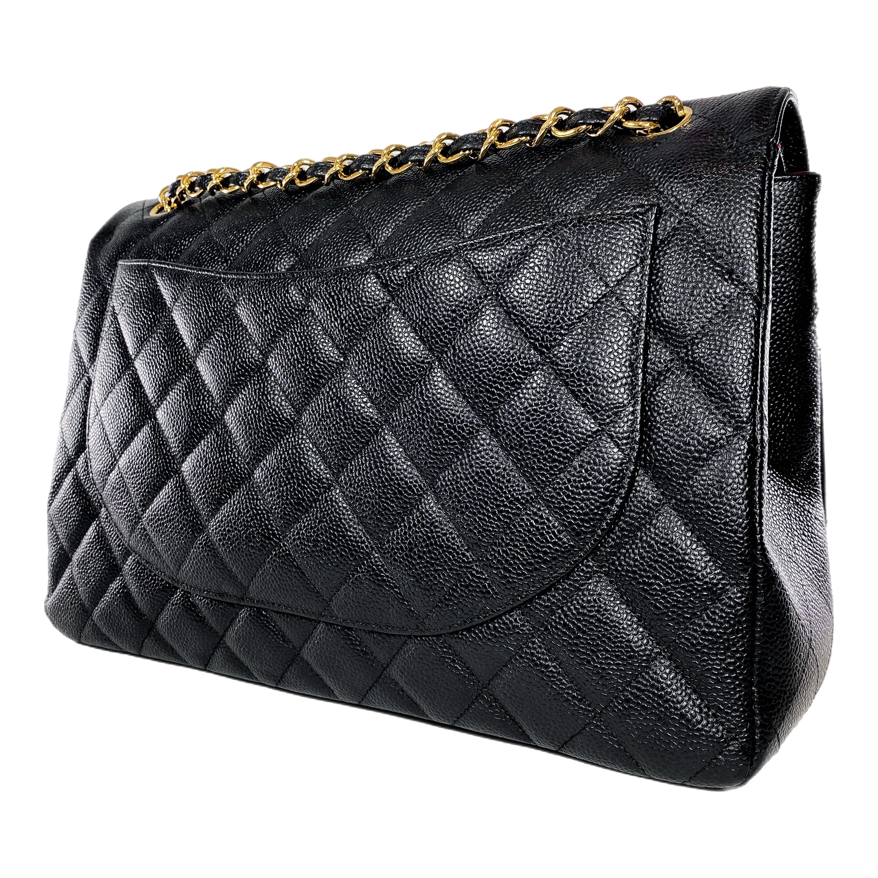 Chanel Black Quilted Caviar Maxi Double Flap Bag