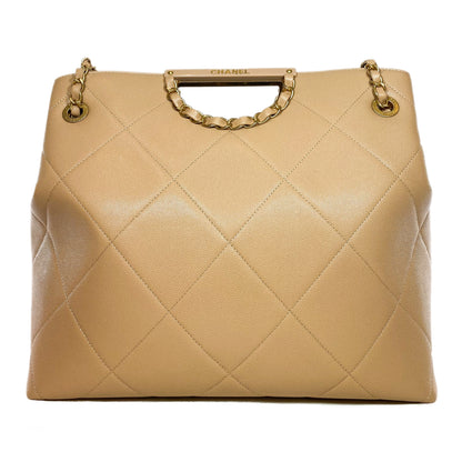 Chanel Beige Quilted Caviar Chain Frame Shopping Tote