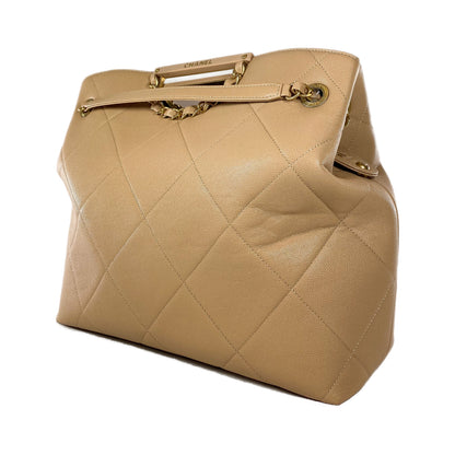 Chanel Beige Quilted Caviar Chain Frame Shopping Tote