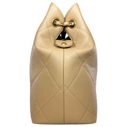 Chanel Beige Quilted Caviar Chain Frame Shopping Tote