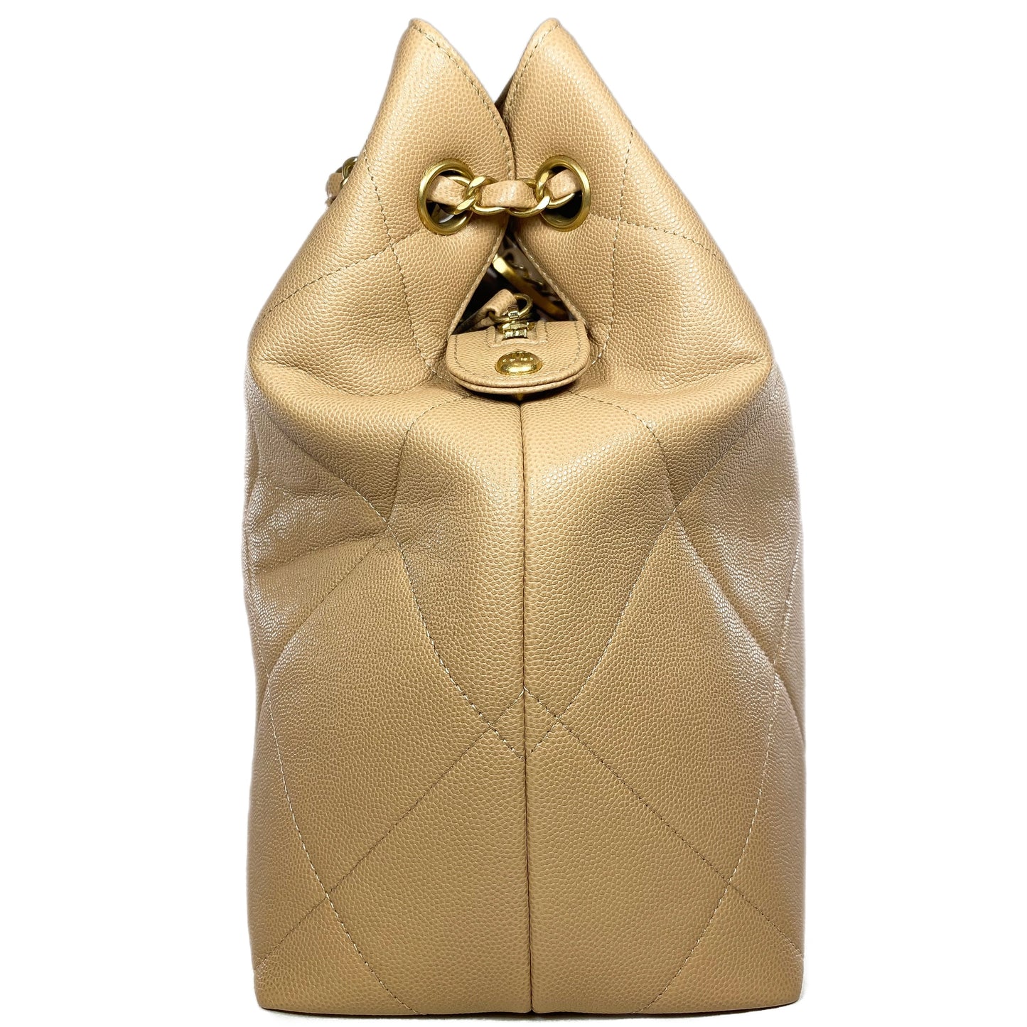 Chanel Beige Quilted Caviar Chain Frame Shopping Tote