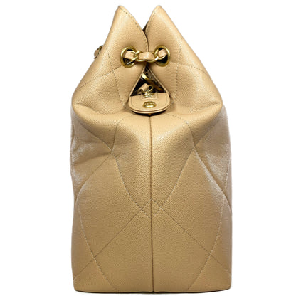 Chanel Beige Quilted Caviar Chain Frame Shopping Tote