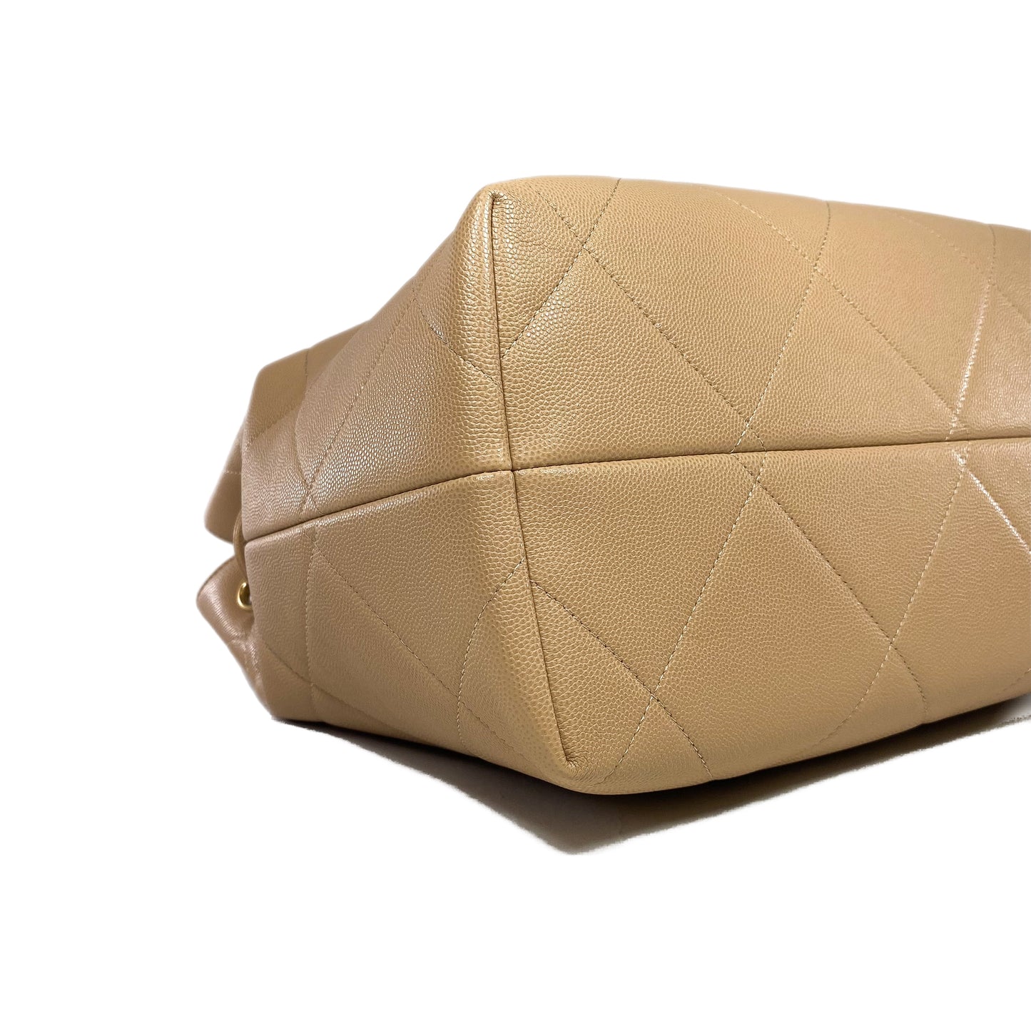 Chanel Beige Quilted Caviar Chain Frame Shopping Tote