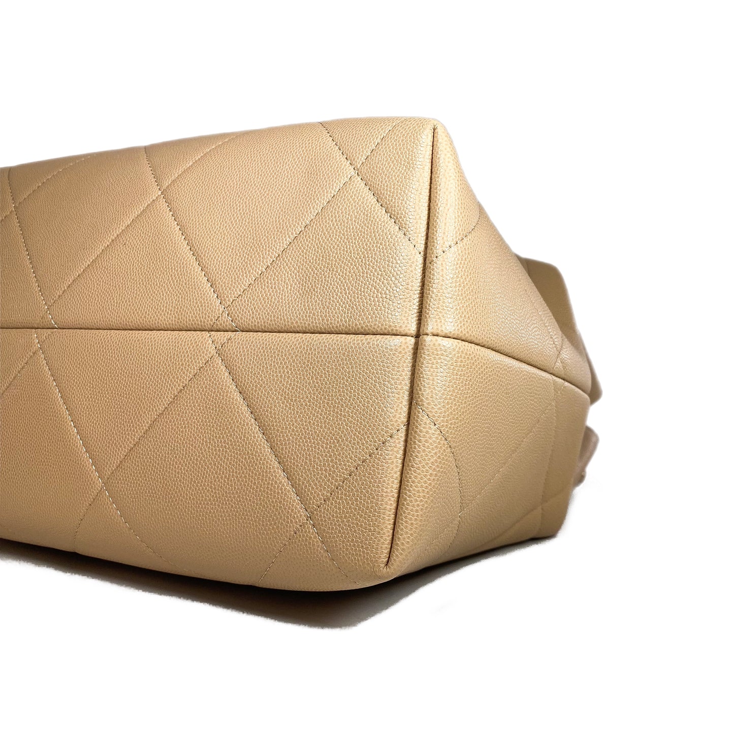 Chanel Beige Quilted Caviar Chain Frame Shopping Tote