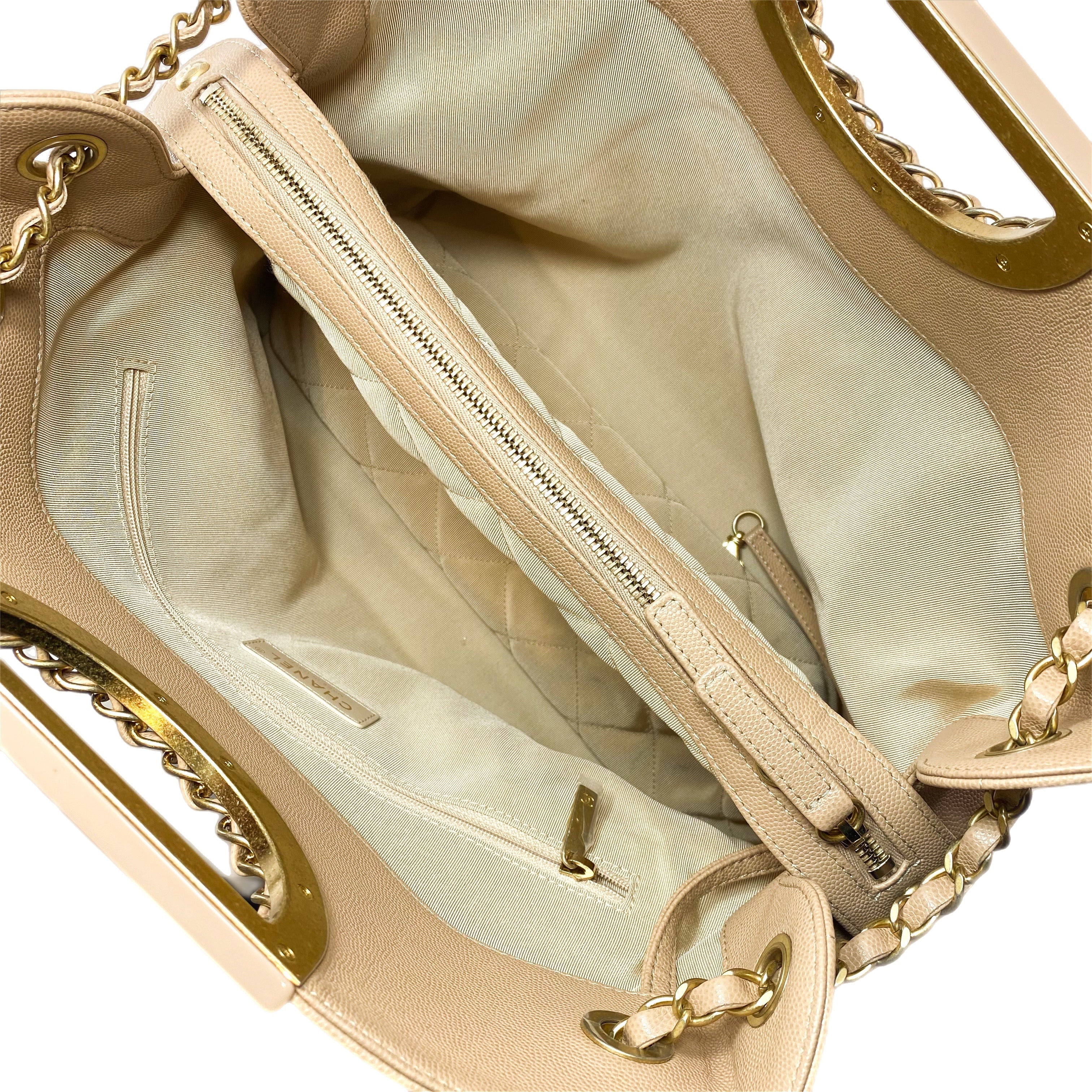 Chanel Beige Quilted Caviar Chain Frame Shopping Tote
