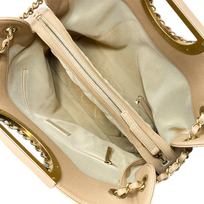 Chanel Beige Quilted Caviar Chain Frame Shopping Tote