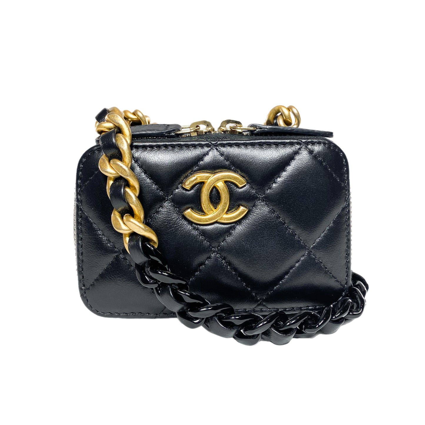 Chanel Black Quilted Mini Lacquered Chain Clutch