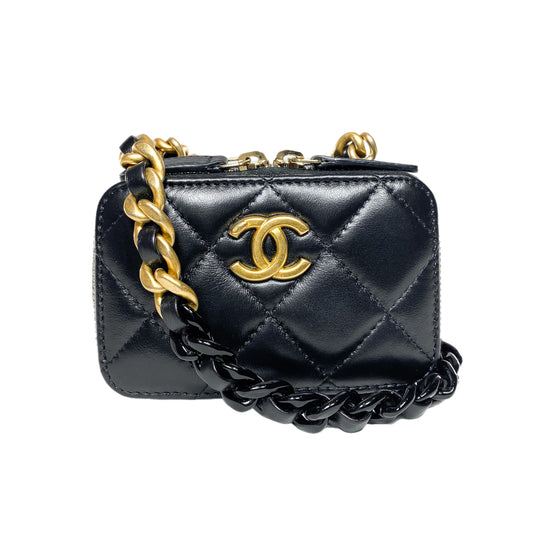 Chanel Black Quilted Mini Lacquered Chain Clutch