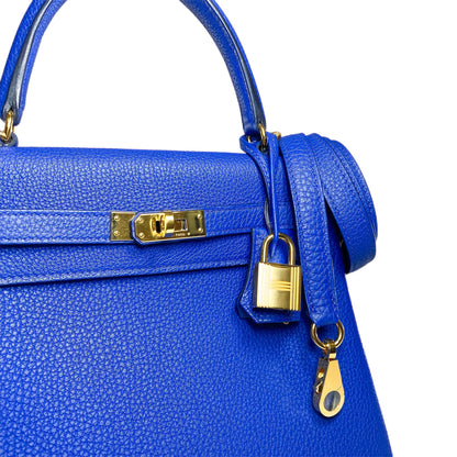 Hermes Kelly 25 Bleu Royal Togo Gold Hardware