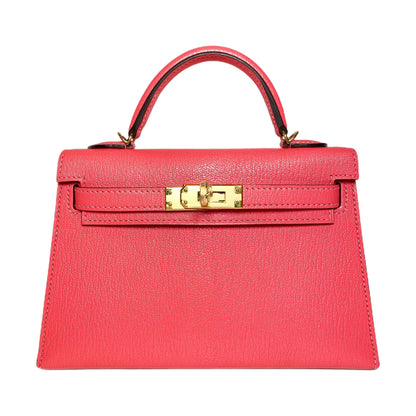 Hermes Mini Kelly 20 Rose Lipstick Chevre Gold Hardware