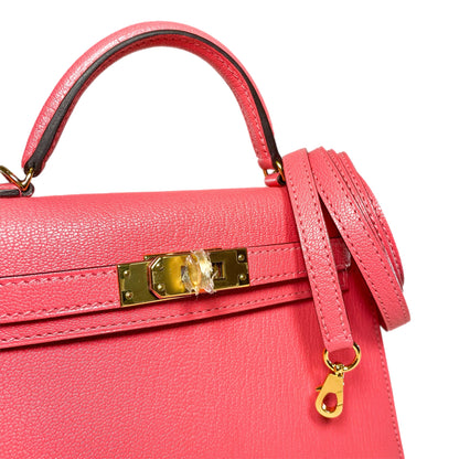 Hermes Mini Kelly 20 Rose Lipstick Chevre Gold Hardware