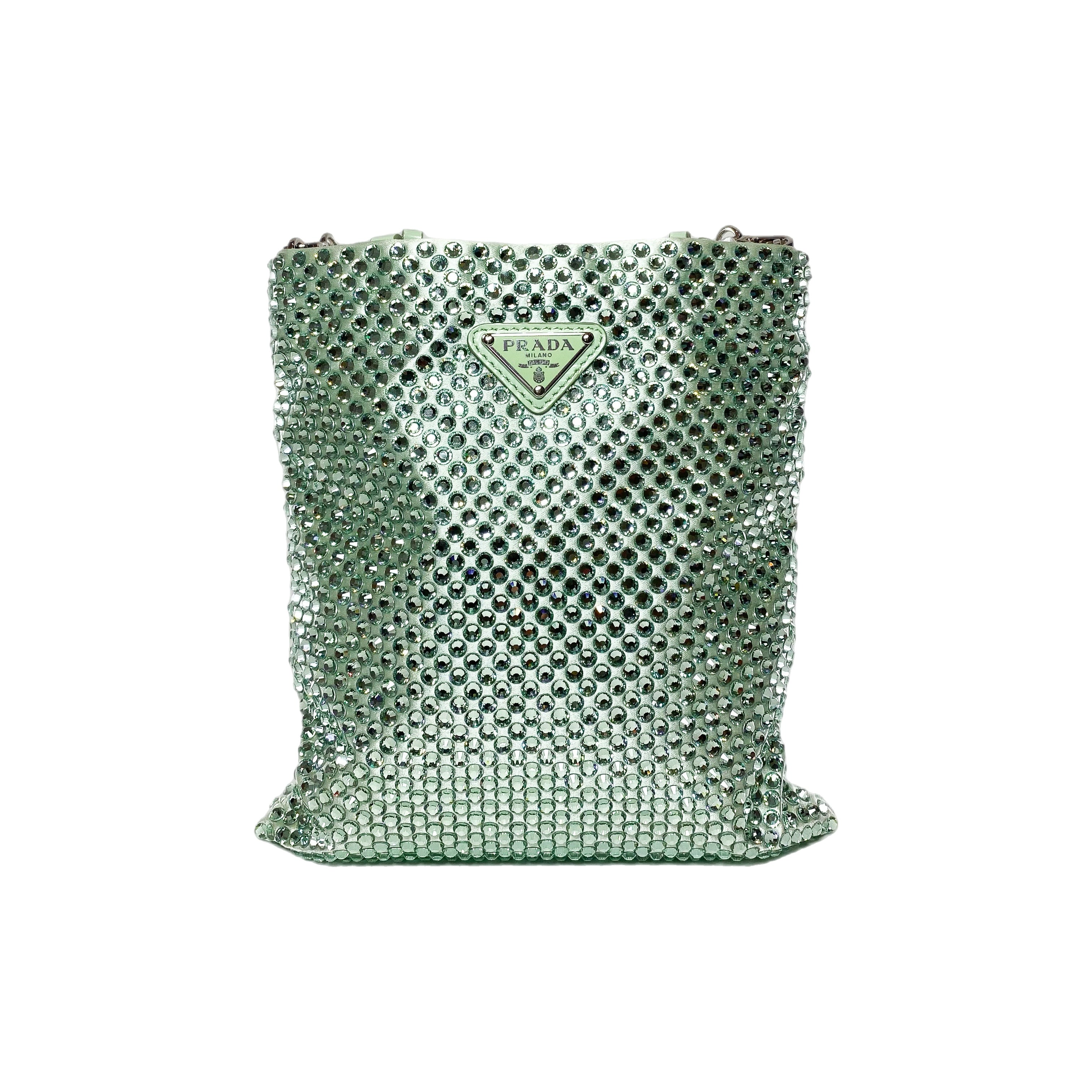 Prada Green Metal Triangle Logo Chain Crossbody | Consign of