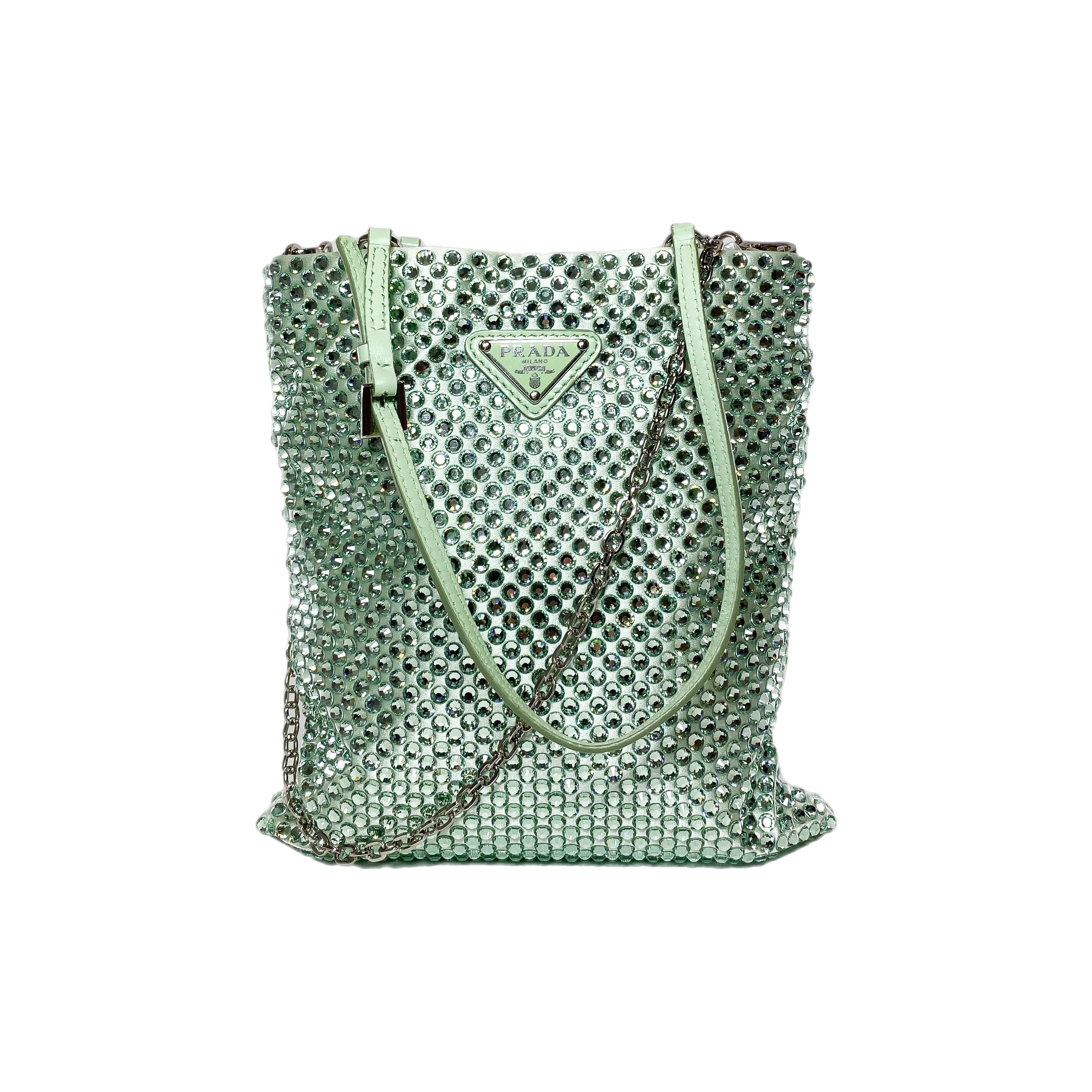 Prada Green Metal Triangle Logo Chain Crossbody – Consign of the