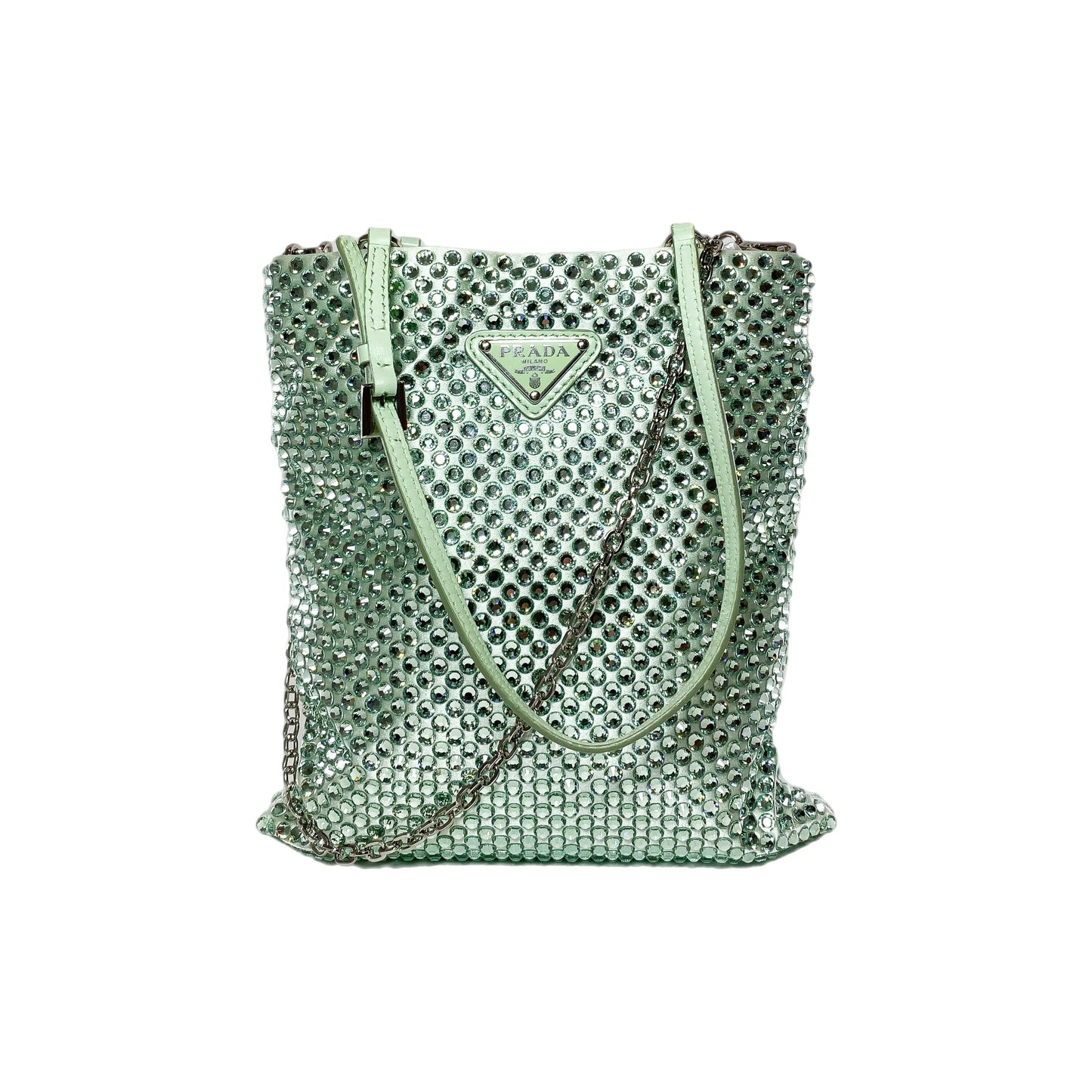 Prada Green Metal Triangle Logo Chain Crossbody