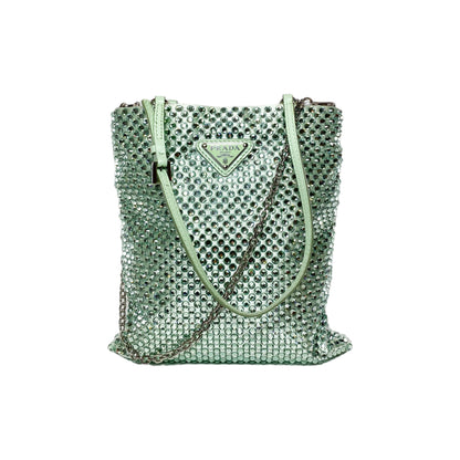 Prada Green Metal Triangle Logo Chain Crossbody