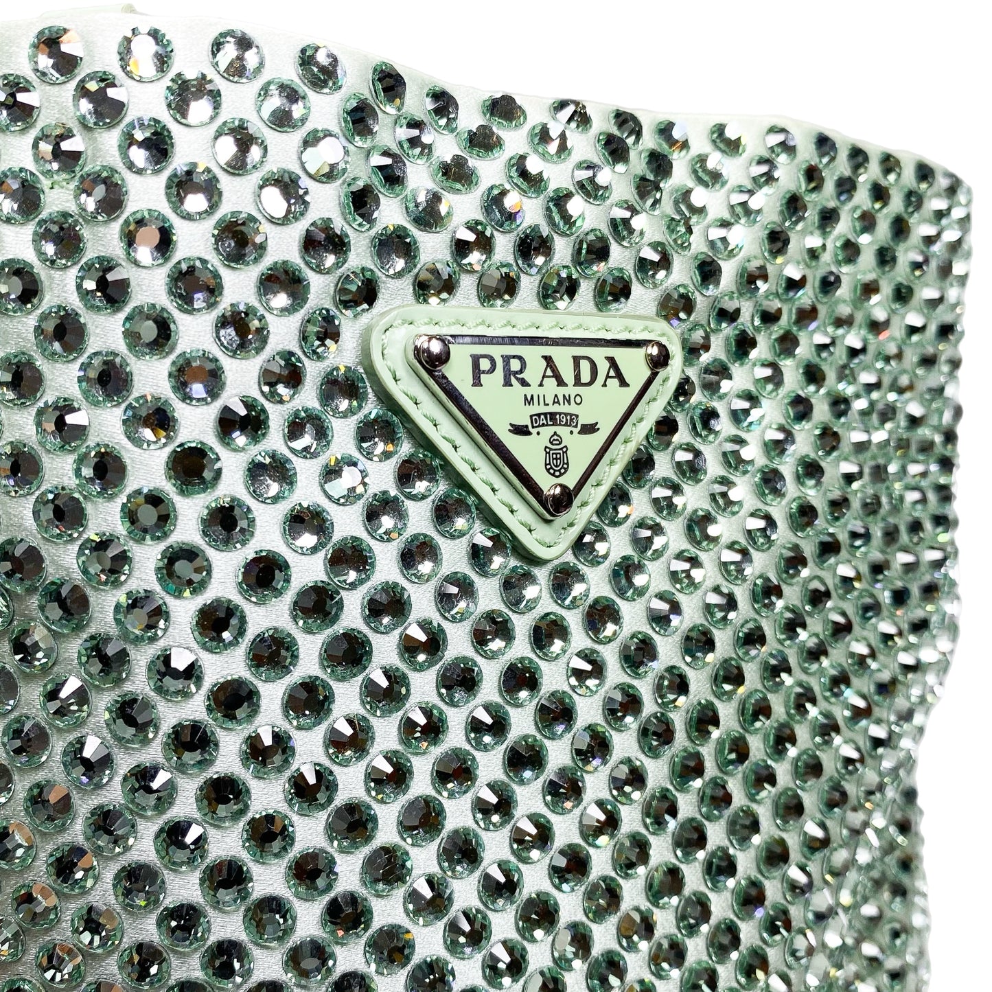 Prada Green Metal Triangle Logo Chain Crossbody