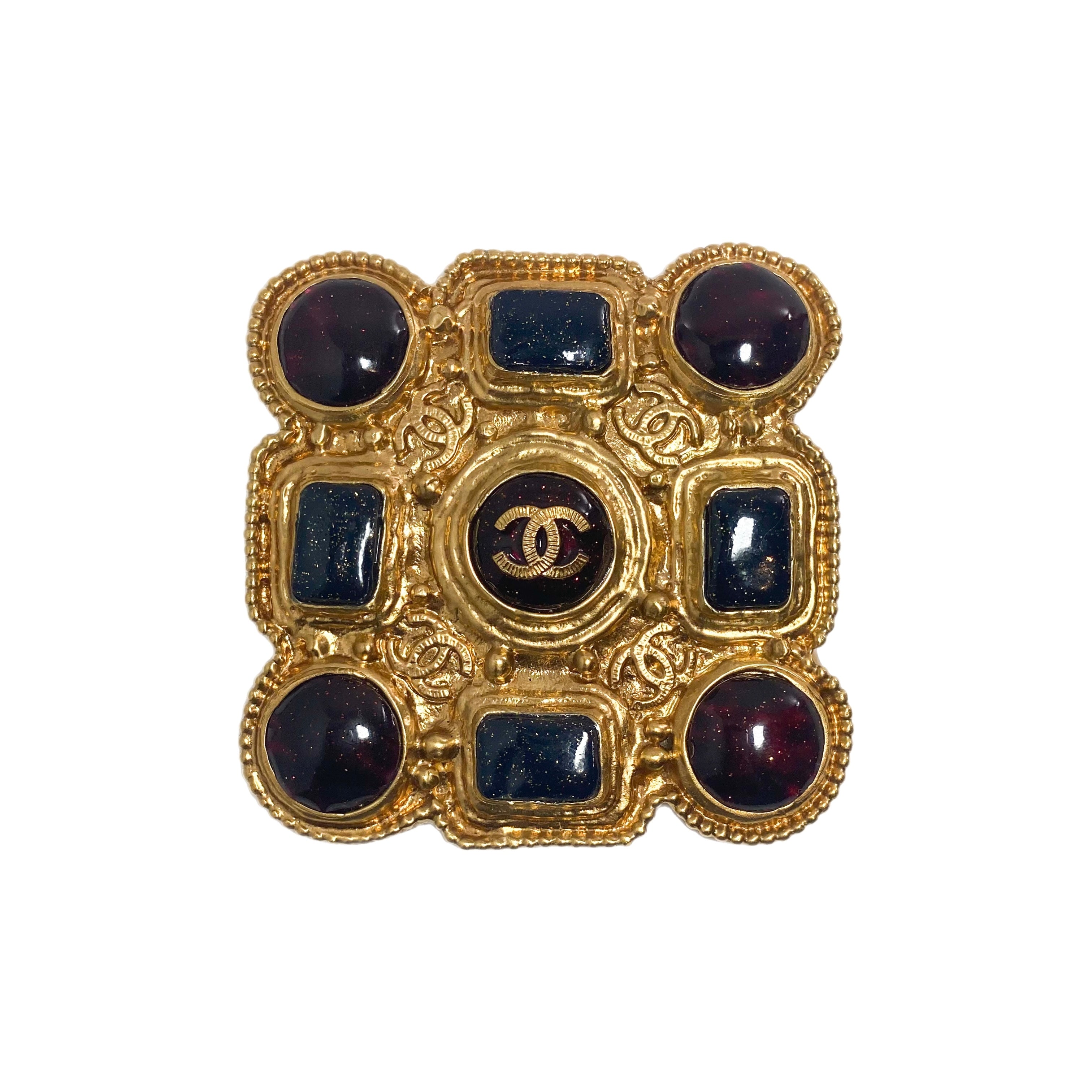 Chanel Gold CC Gripoix Brooch