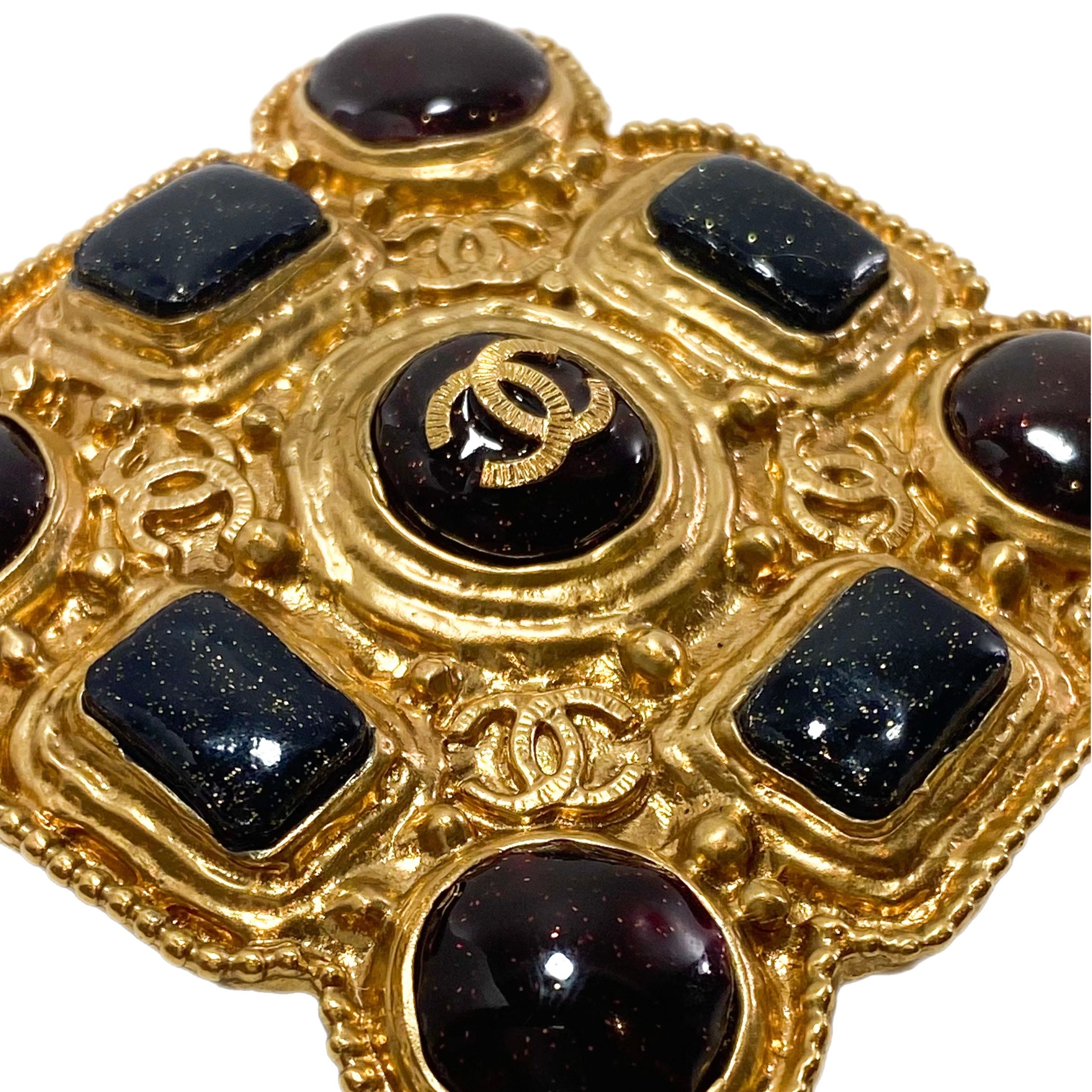 Chanel Gold CC Gripoix Brooch