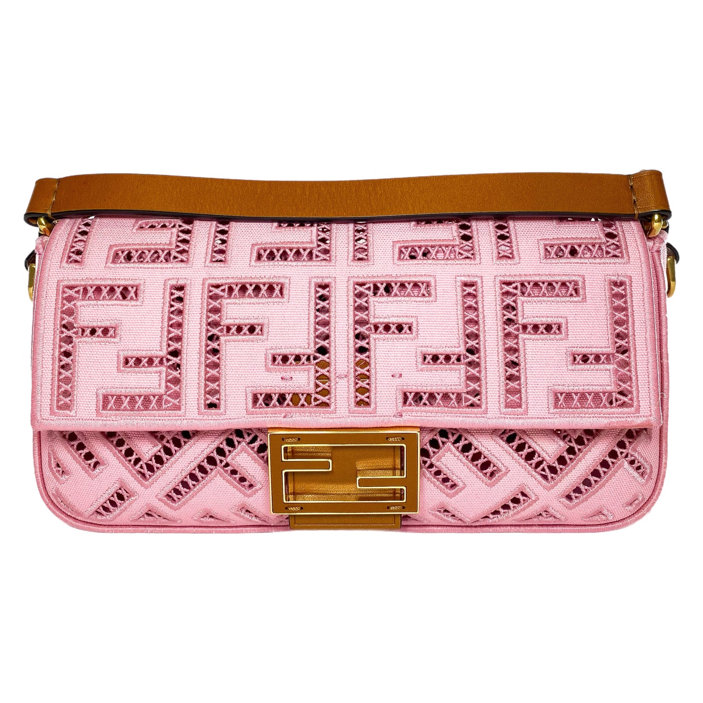 Fendi FF Ciclamino Ajour Embroidered Baguette