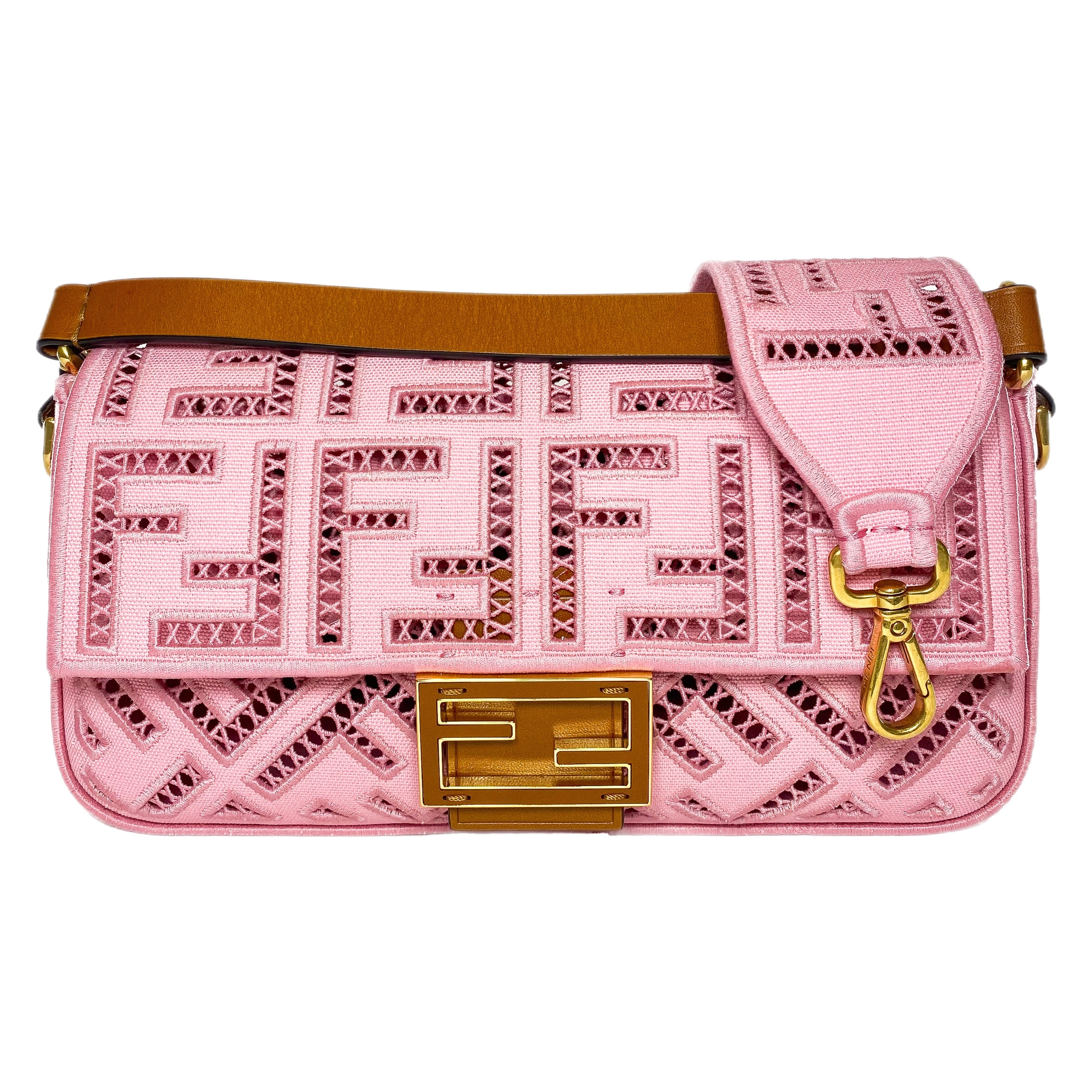 Fendi FF Ciclamino Ajour Embroidered Baguette – Consign of the Times ™