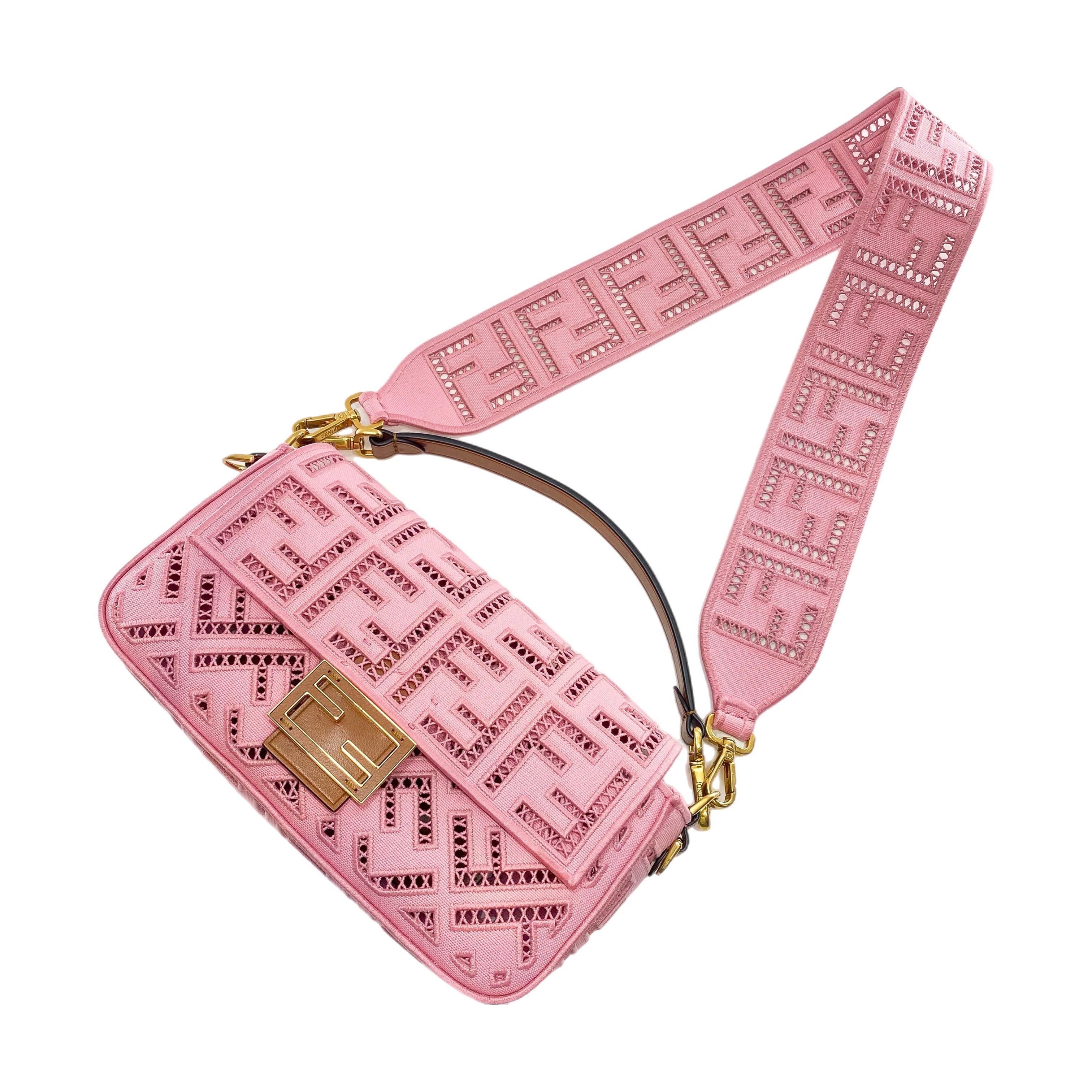 Fendi FF Ciclamino Ajour Embroidered Baguette – Consign of the Times ™
