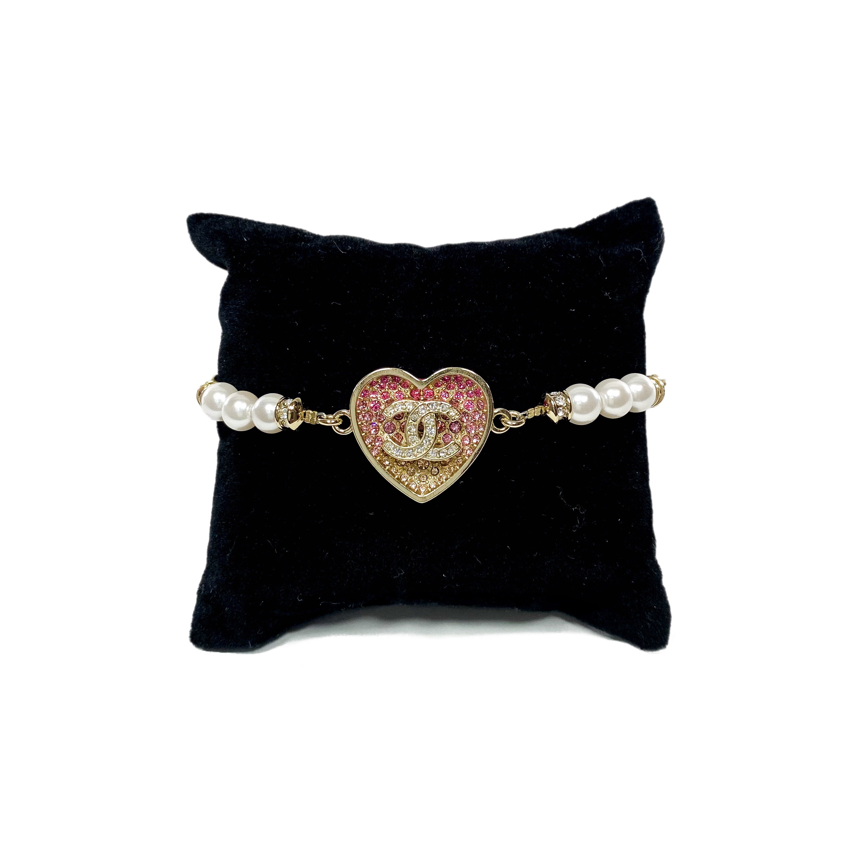 Chanel Pink Heart Pearl Bracelet