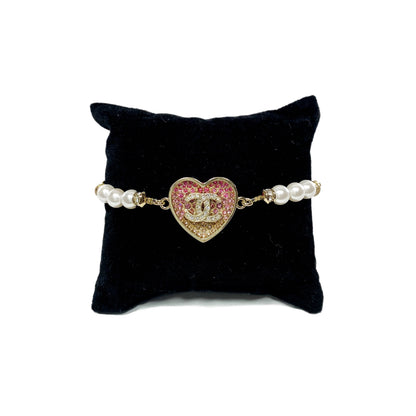 Chanel Pink Heart Pearl Bracelet