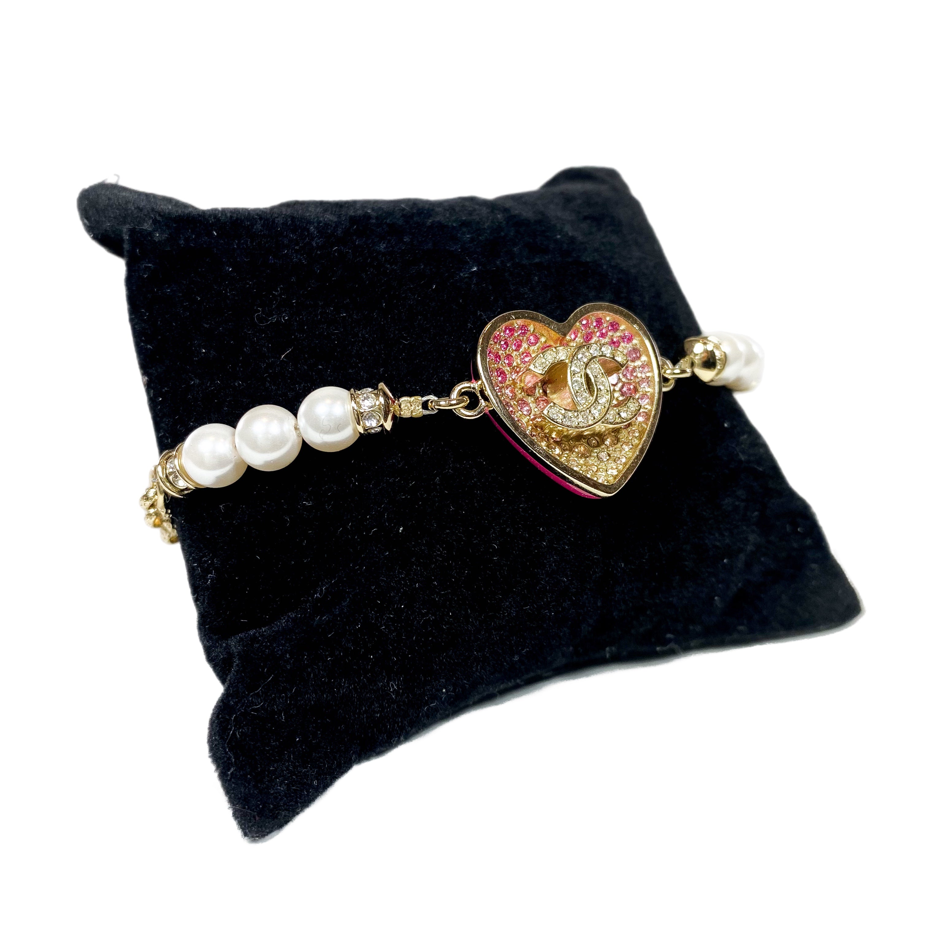 Chanel Pink Heart Pearl Bracelet