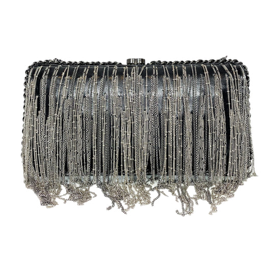 Chanel Black Silver Fringe Clutch