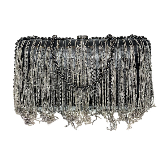 Chanel Black Silver Fringe Clutch