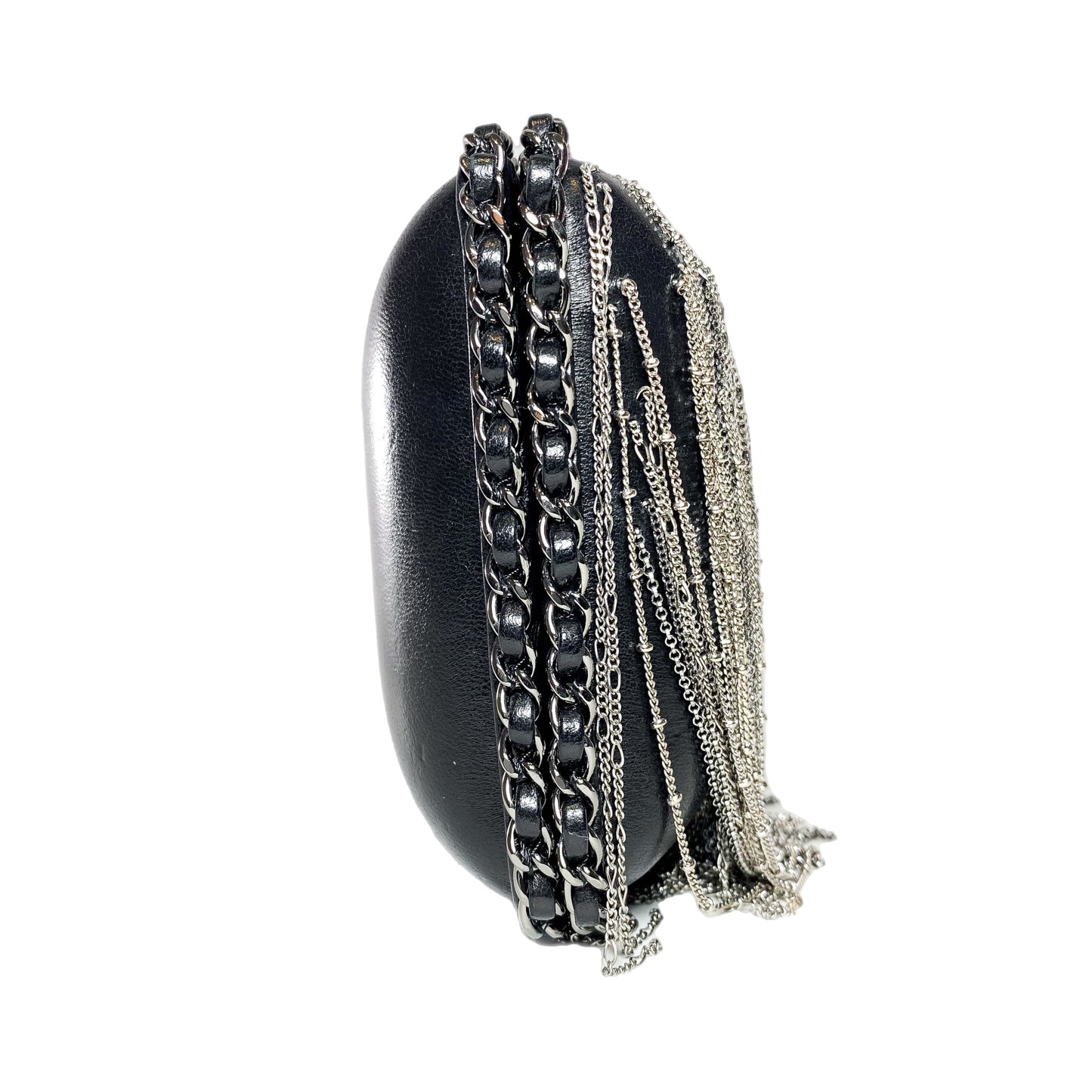 Chanel Black Silver Fringe Clutch