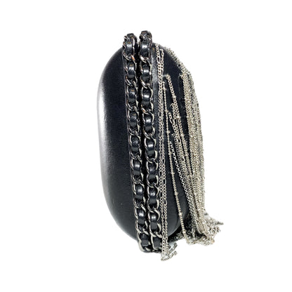 Chanel Black Silver Fringe Clutch