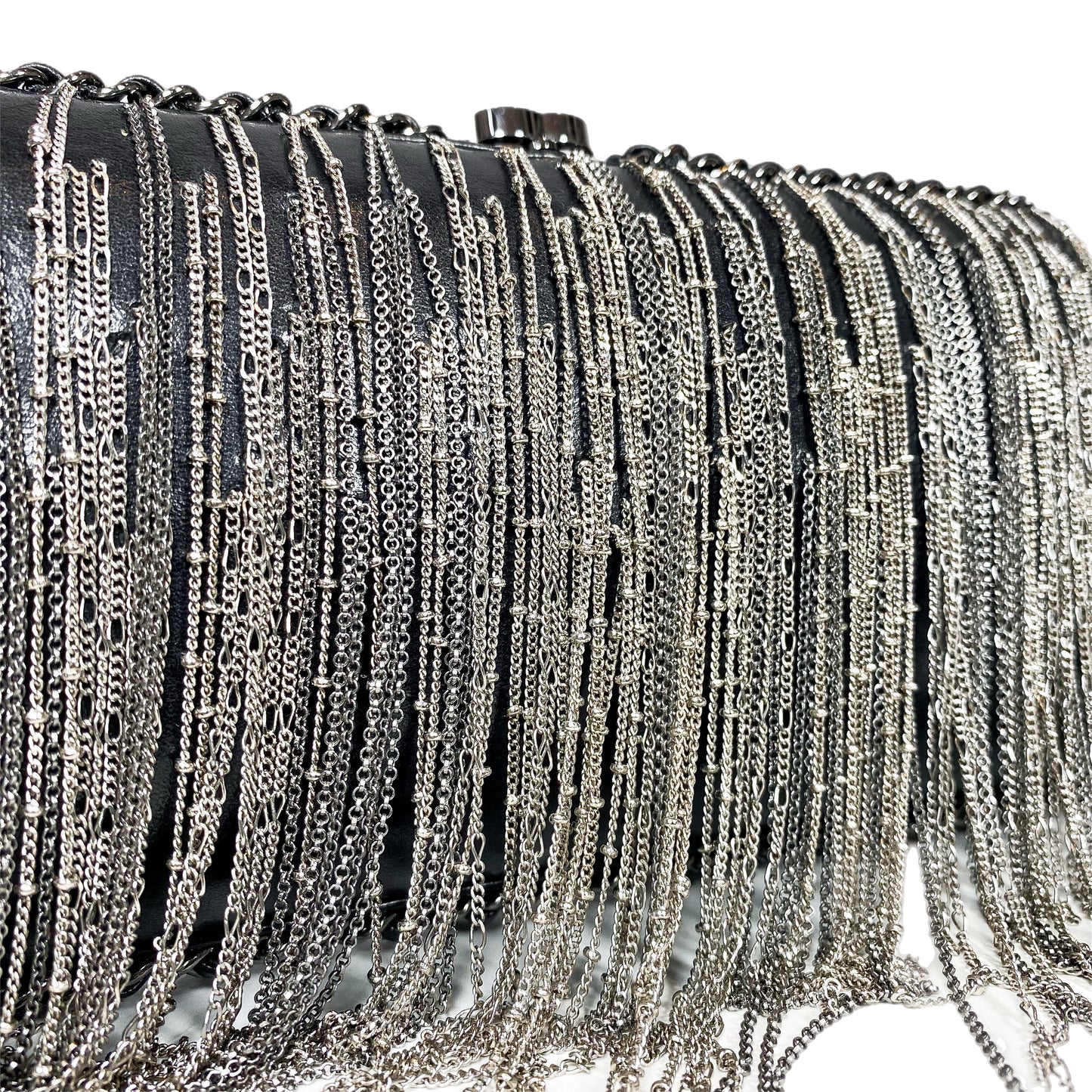 Chanel Black Silver Fringe Clutch