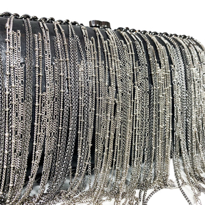 Chanel Black Silver Fringe Clutch
