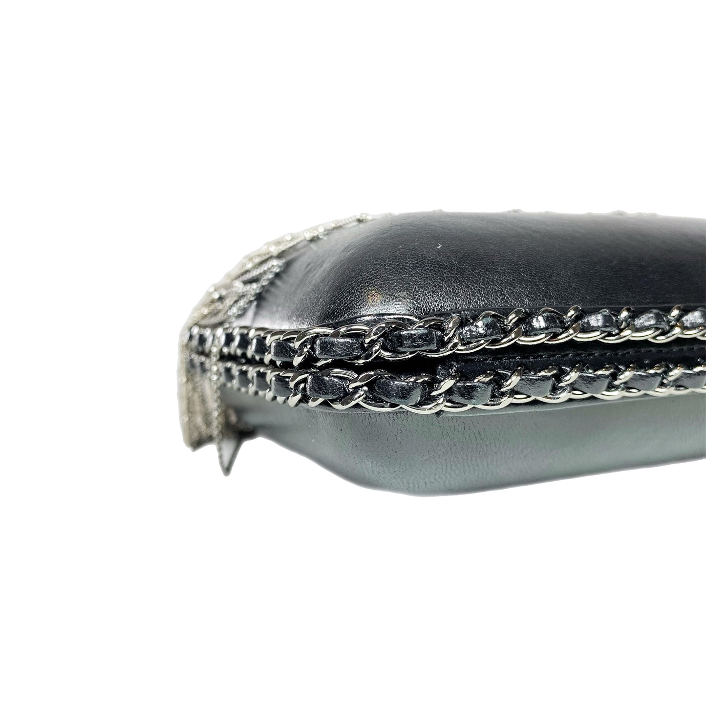 Chanel Black Silver Fringe Clutch