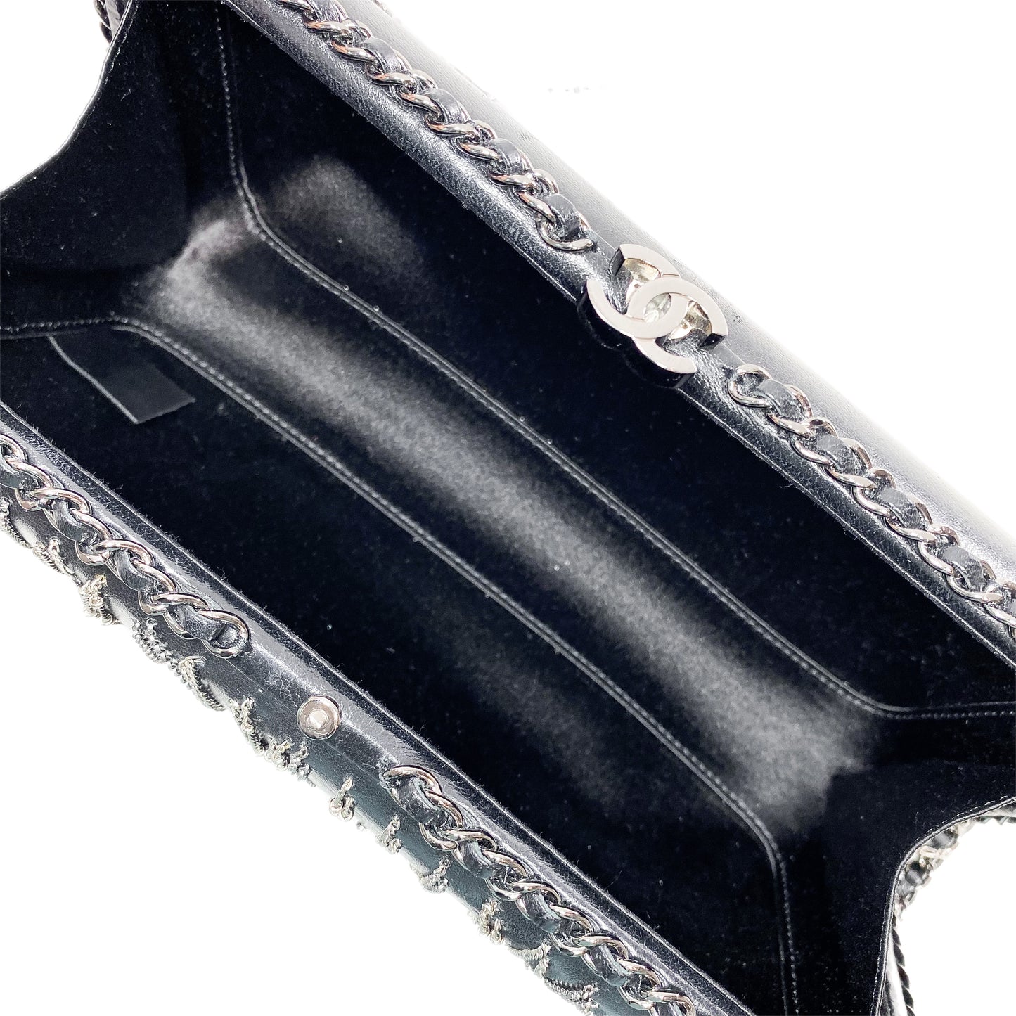 Chanel Black Silver Fringe Clutch