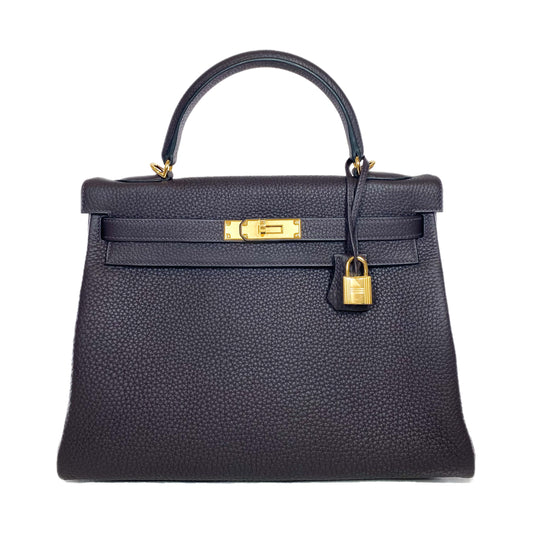Hermes Kelly 32 Prune Noir Togo Gold Hardware