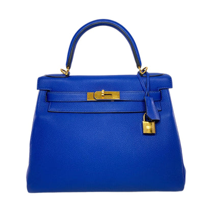Hermes Kelly 28 Bleu Electric Togo Gold Hardware