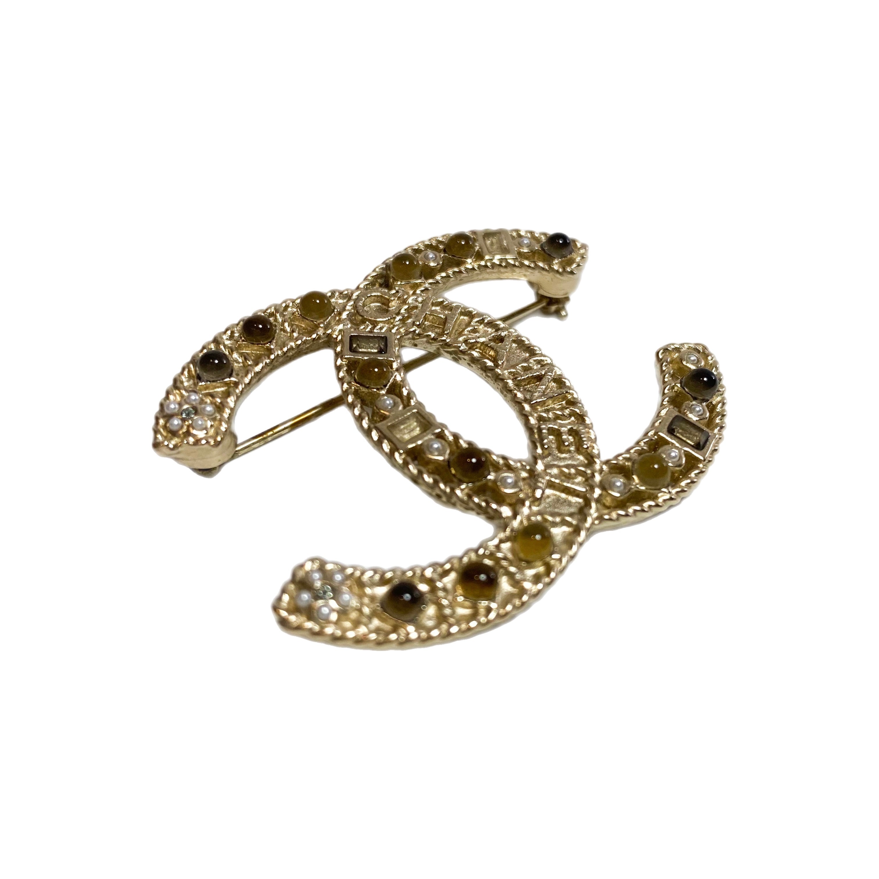 Chanel CC Gold Beaded Brooch