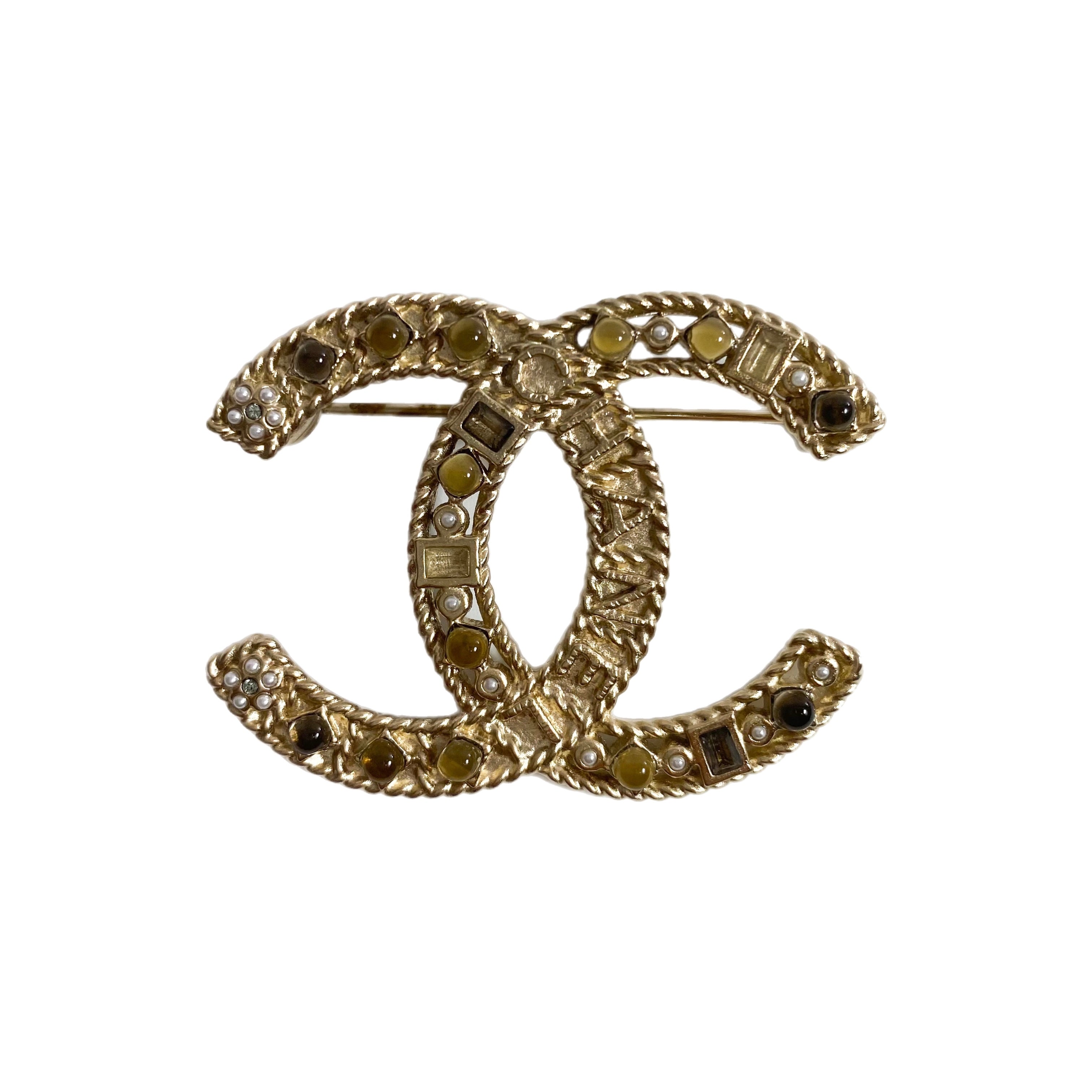 Chanel CC Gold Beaded Brooch