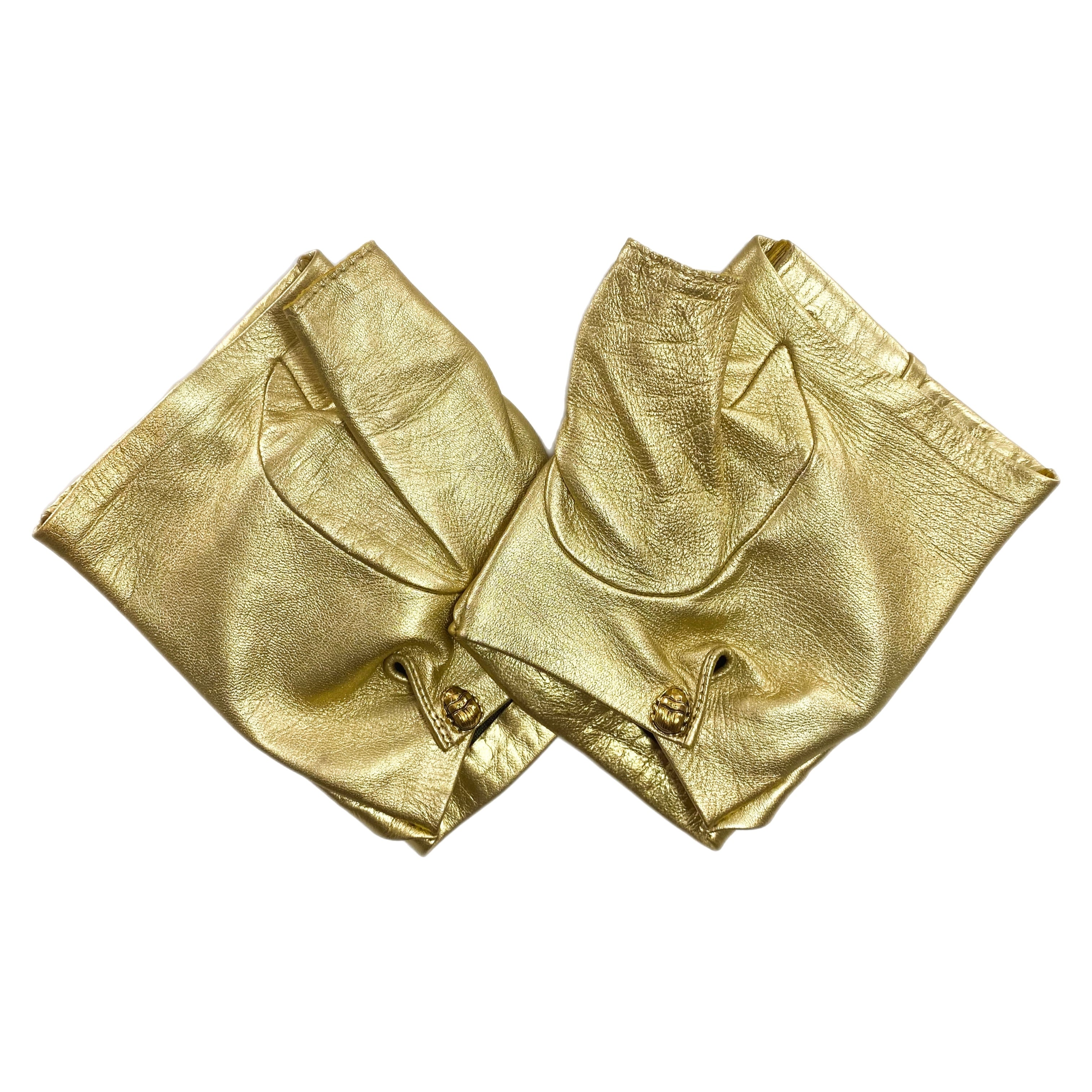 Chanel Gold Metallic Fingerless Leather Gloves