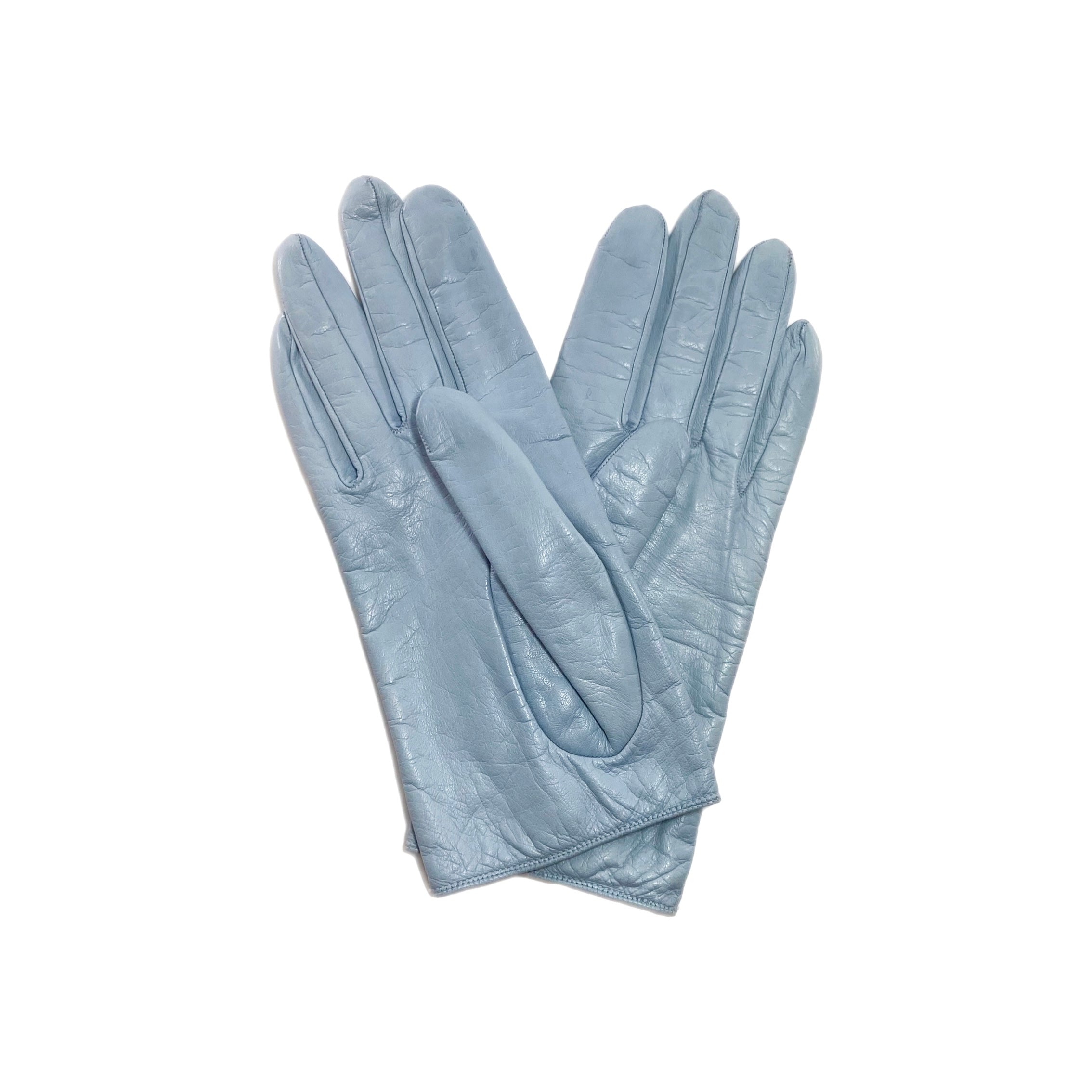 Chanel Light Blue Turn Lock Leather Gloves