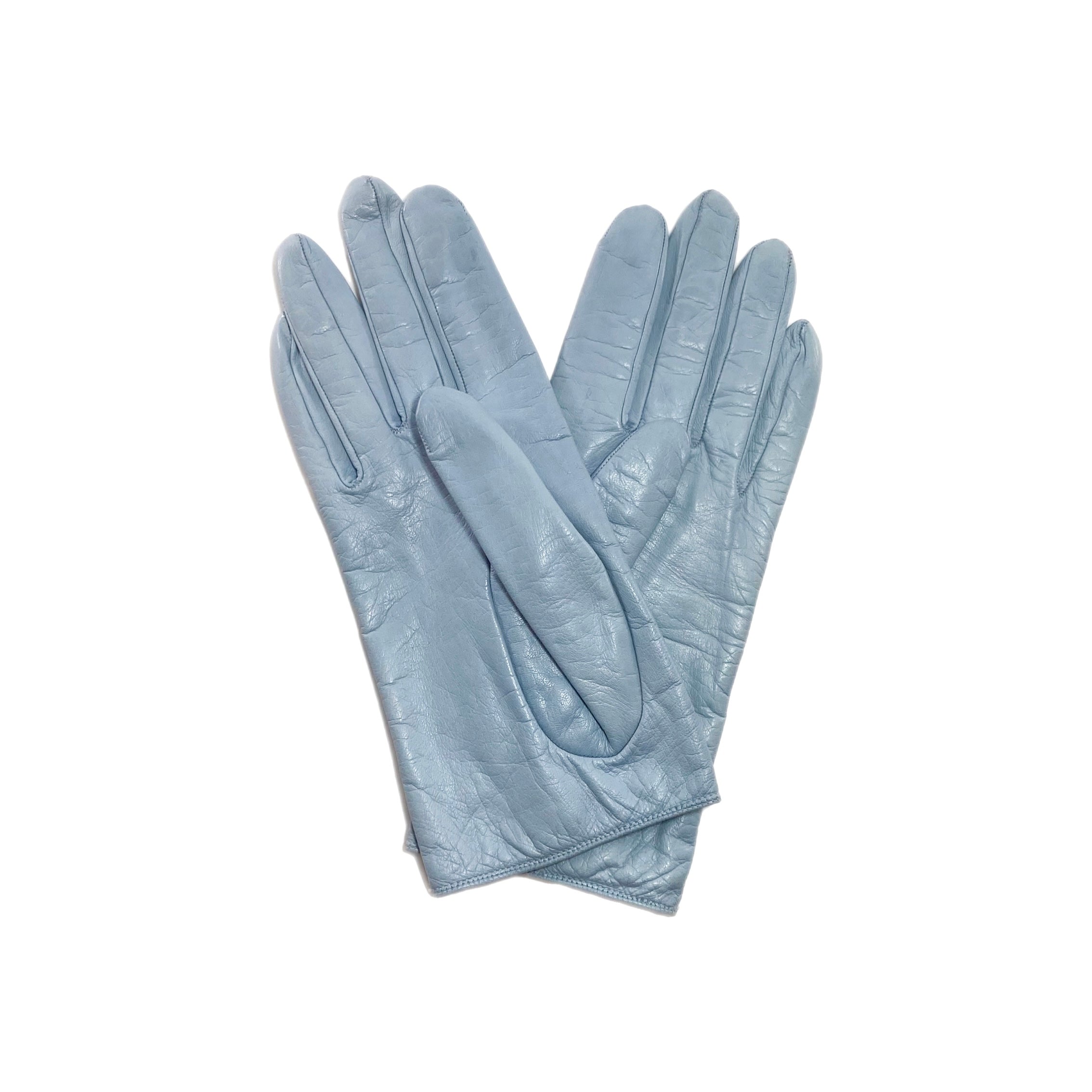 Chanel Light Blue Turn Lock Leather Gloves